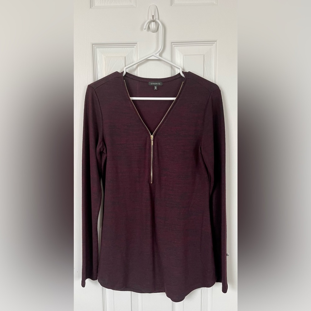Dynamite long Sleeve Tunic with Quarter Zip Front